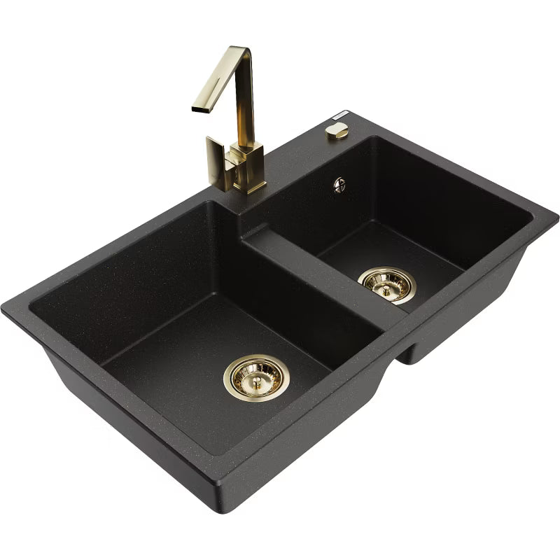 Granitvask Tomas 2-Kammer 80x50 cm Sort Guld