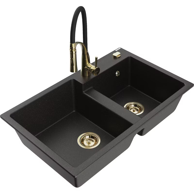 Granitvask Tomas 2-Kammer 80x50 cm Sort Guld