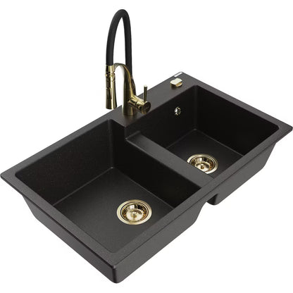 Granitvask Tomas 2-Kammer 80x50 cm Sort Guld