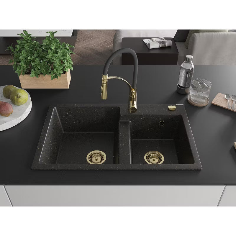 Granitvask Tomas 2-Kammer 80x50 cm Sort Guld