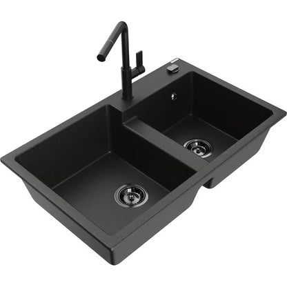 Granitvask Tomas 2-Kammer 80x50 cm Sort Guld med Armatur