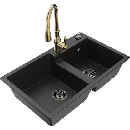 Granitvask Tomas 2-Kammer 80x50 cm Sort Guld Metallisk