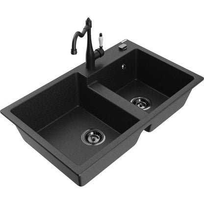Granitvask Tomas 2-Kammer 80x50 cm Sort med Armatur