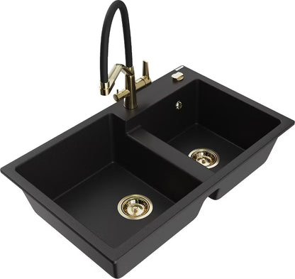 Granitvask Tomas 2-Kammer 80x50 cm Sort med Armatur