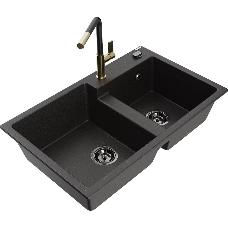 Granitvask Tomas 2-Kammer 80x50 cm Sort med Armatur