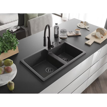 Granitvask Tomas 2-Kammer 80x50 cm Sort med Armatur