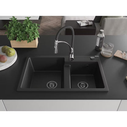 Granitvask Tomas 2-Kammer 80x50 cm Sort med Armatur