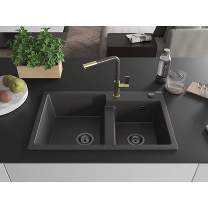 Granitvask Tomas 2-Kammer 80x50 cm Sort med Armatur