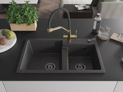 Granitvask Tomas 2-Kammer 80x50 cm Sort med Armatur