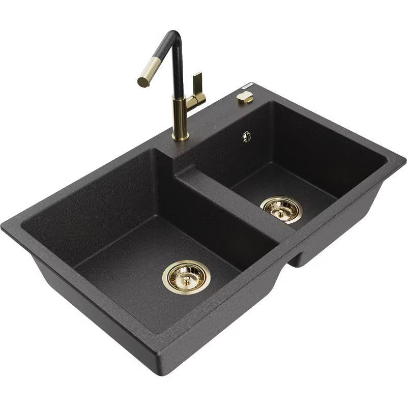 Granitvask Tomas 2-Kammer 80x50 cm Sort med Armatur