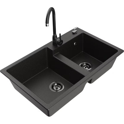 Granitvask Tomas 2-Kammer 80x50 cm Sort med Armatur