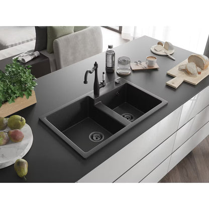 Granitvask Tomas 2-Kammer 80x50 cm Sort med Armatur