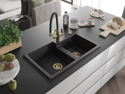 Granitvask Tomas 2-Kammer 80x50 cm Sort med Armatur