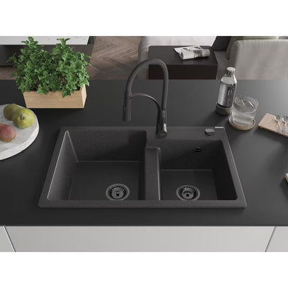 Granitvask Tomas 2-Kammer 80x50 cm Sort med Armatur