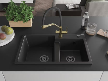 Granitvask Tomas 2-Kammer 80x50 cm Sort med Armatur