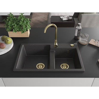 Granitvask Tomas 2-Kammer 80x50 cm Sort med Armatur