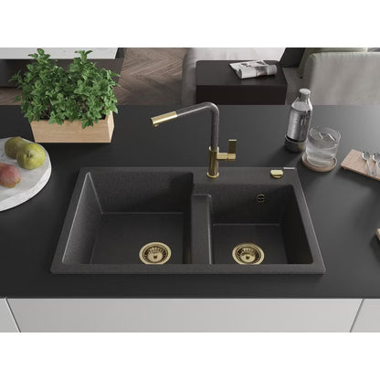 Granitvask Tomas 2-Kammer 80x50 cm Sort med Armatur