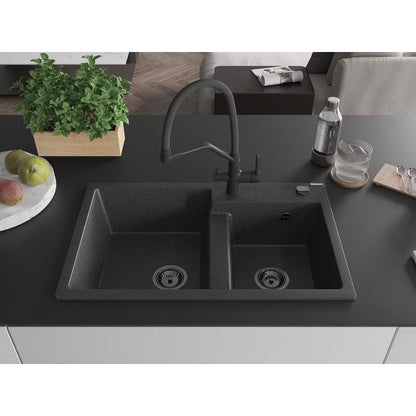 Granitvask Tomas 2-Kammer 80x50 cm Sort med Armatur Duo