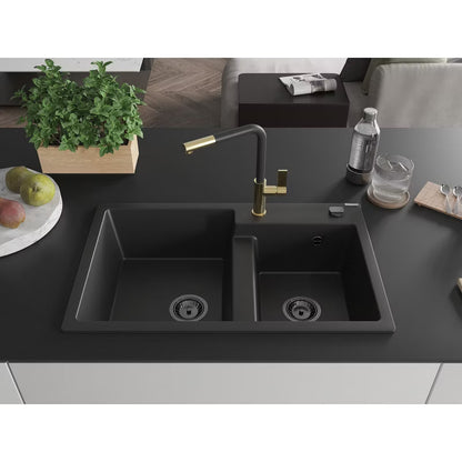 Granitvask Tomas 2-Kammer 80x50 cm Sort med Blander