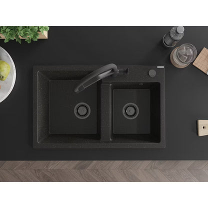 Granitvask Tomas 2-Kammer 80x50 cm Sort med Vandhane