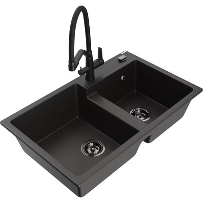 Granitvask Tomas 2-Kammer 80x50 cm Sort med Vandhane