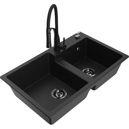 Granitvask Tomas 2-Kammer 80x50 cm Sort med Vandhane