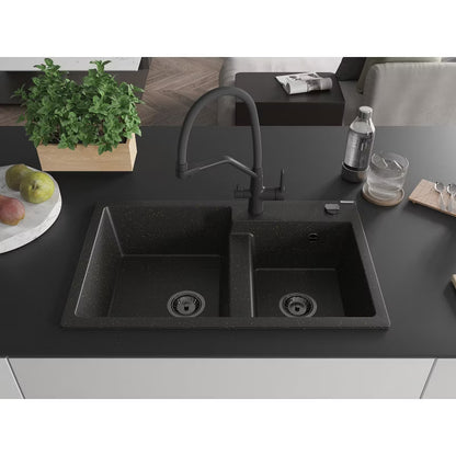 Granitvask Tomas 2-Kammer 80x50 cm Sort med Vandhane