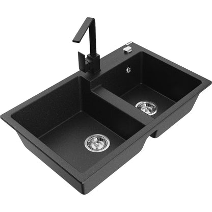 Granitvask Tomas 2-Kammer 80x50 cm Sort Metalik