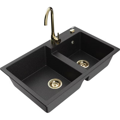 Granitvask Tomas 2-Kammer 80x50 cm Sort Metalik med Armatur