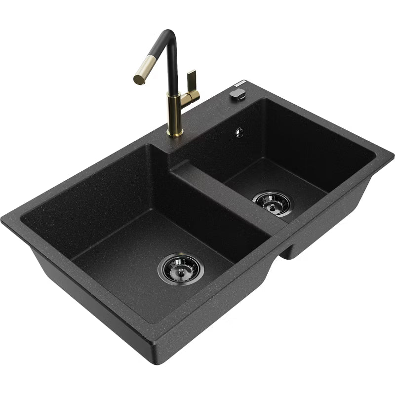 Granitvask Tomas 2-Kammer 80x50 cm Sort Metalik med Armatur