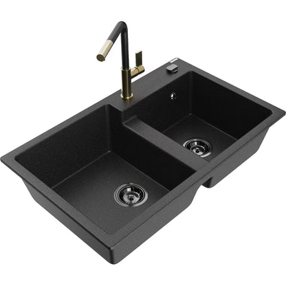 Granitvask Tomas 2-Kammer 80x50 cm Sort Metalik med Armatur