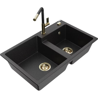 Granitvask Tomas 2-Kammer 80x50 cm Sort Metalik med Armatur