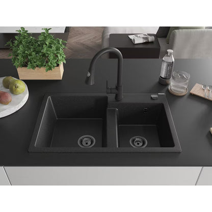 Granitvask Tomas 2-Kammer 80x50 cm Sort Metalik med Armatur