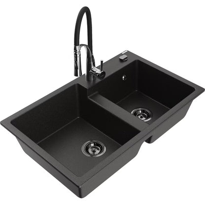 Granitvask Tomas 2-Kammer 80x50 cm Sort Metalik med Armatur