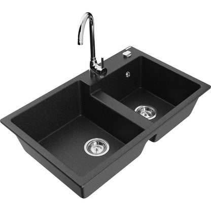 Granitvask Tomas 2-Kammer 80x50 cm Sort Metalik med Armatur