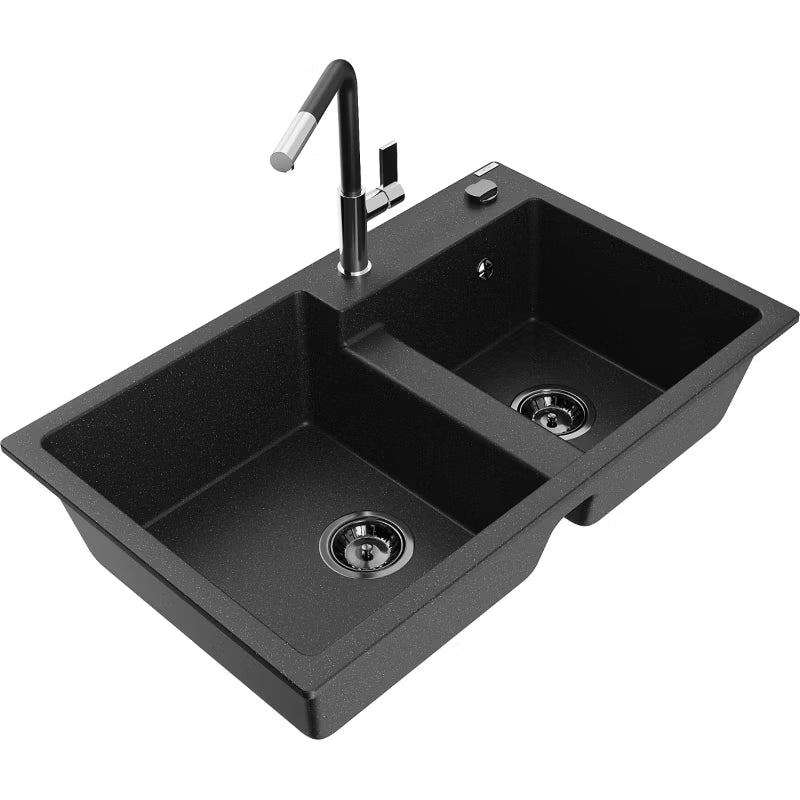 Granitvask Tomas 2-Kammer 80x50 cm Sort Metalik med Armatur