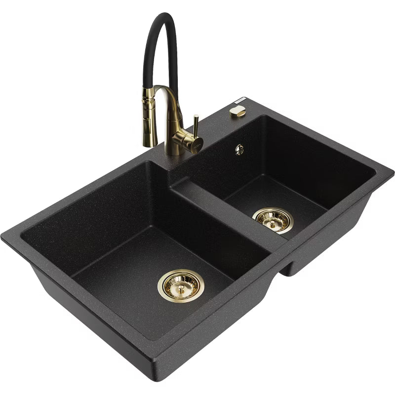 Granitvask Tomas 2-Kammer 80x50 cm Sort Metalik med Armatur