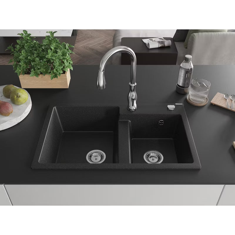 Granitvask Tomas 2-Kammer 80x50 cm Sort Metalik med Armatur