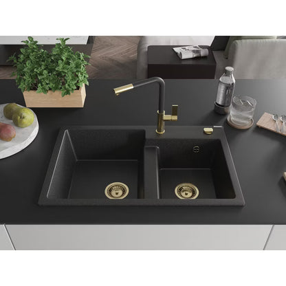 Granitvask Tomas 2-Kammer 80x50 cm Sort Metalik med Armatur