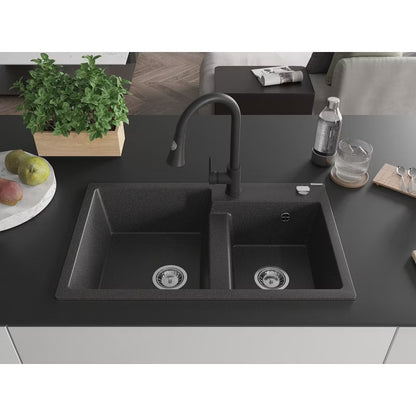 Granitvask Tomas 2-Kammer 80x50 cm Sort Nakrapiany med Armatur