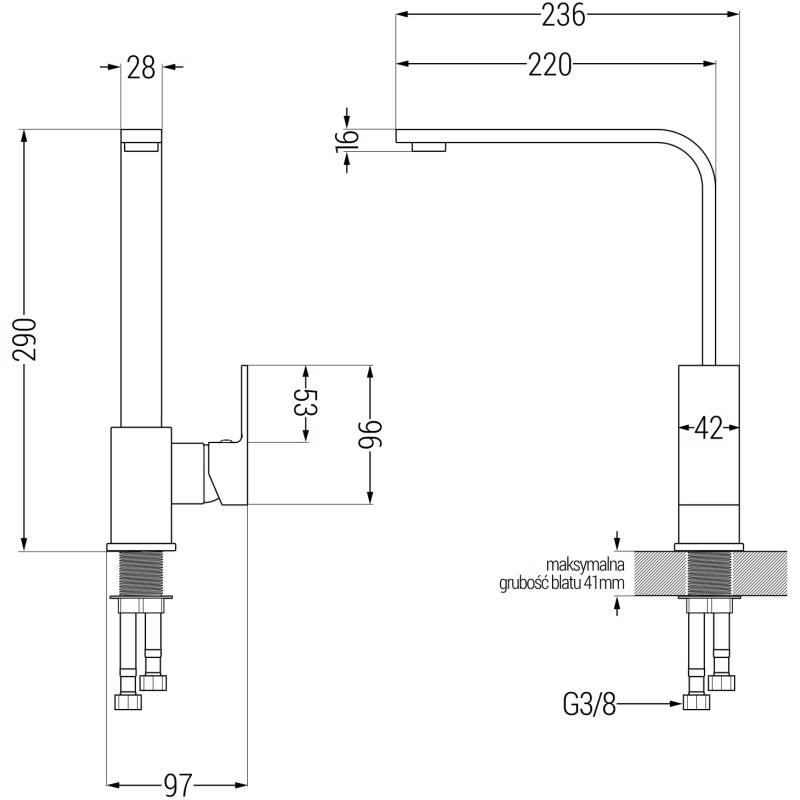 Granitvask Tomas 2-Kammer 80x50 cm Sort med Armatur Rita