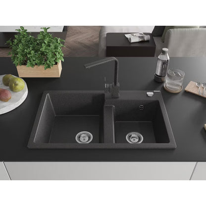 Granitvask Tomas 2-Kammer 80x50 cm Sort med Armatur Rita