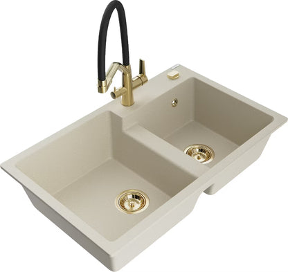 Granitvask Tomas 2-Kammer Beige med Armatur 80x50 cm