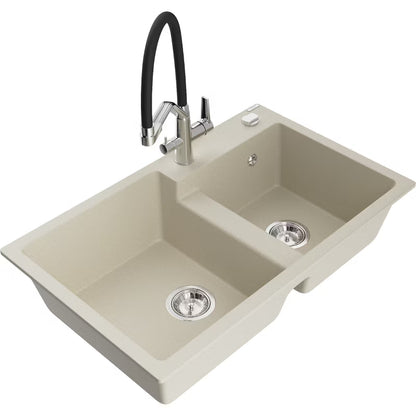Granitvask Tomas 2-Kammer Beige med Armatur Duo