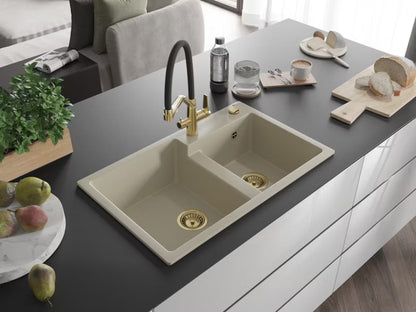 Granitvask Tomas 2-Kammer Beige med Armatur 80x50 cm
