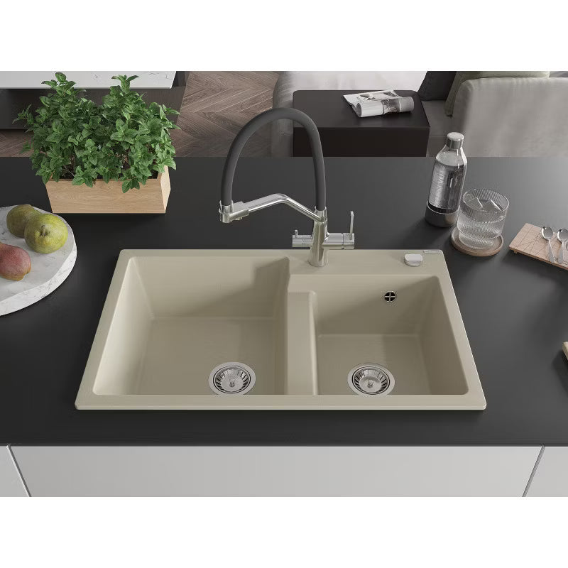 Granitvask Tomas 2-Kammer Beige med Armatur Duo