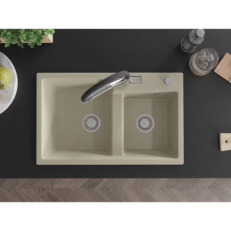 Granitvask Tomas 2-Kammer Beige med Armatur Duo