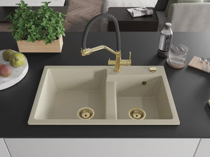 Granitvask Tomas 2-Kammer Beige med Armatur 80x50 cm