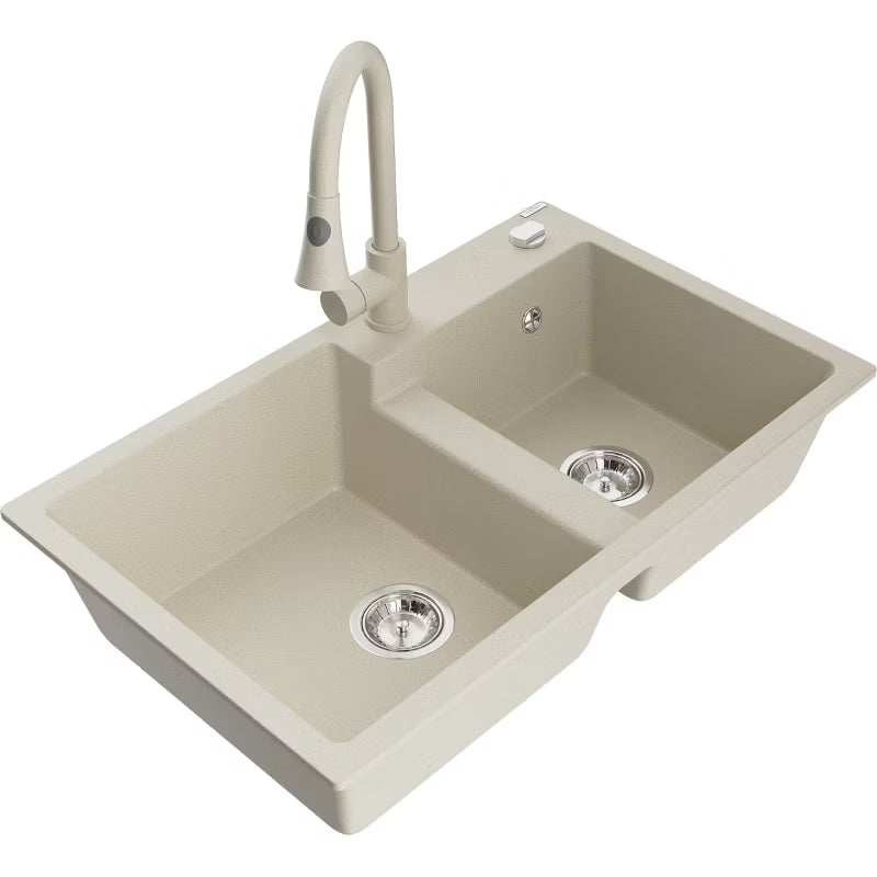Granitvask Tomas 2-Kammer Beige med Armatur