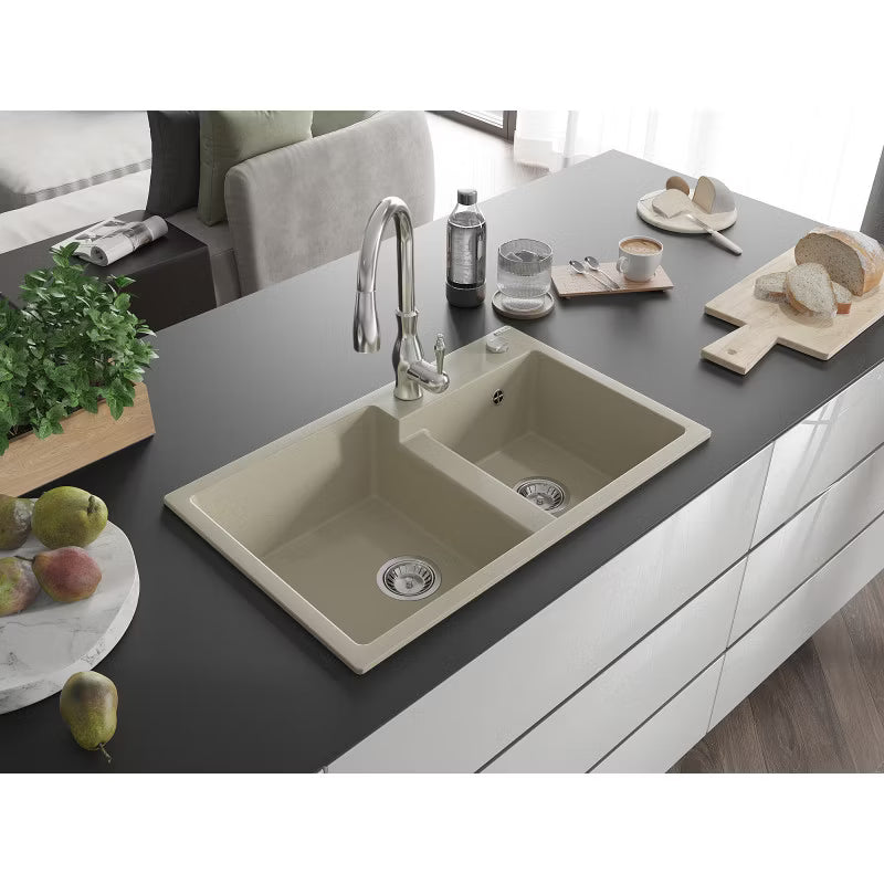 Granitvask Tomas 2-Kammer Beige med Armatur